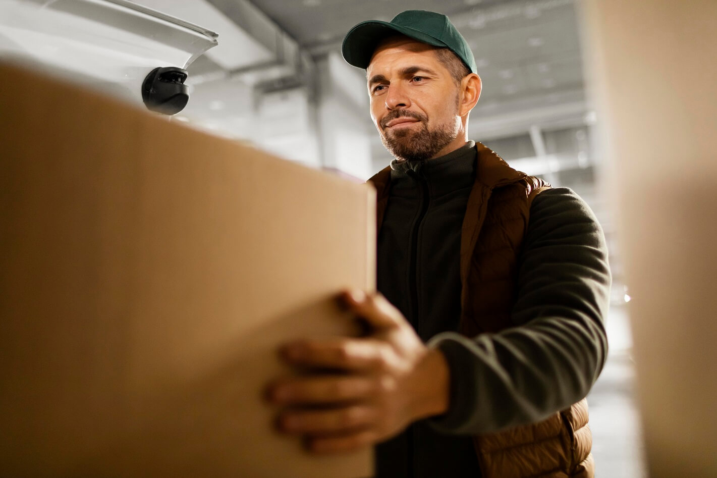 Professional movers relocating office desks in East Vancouver