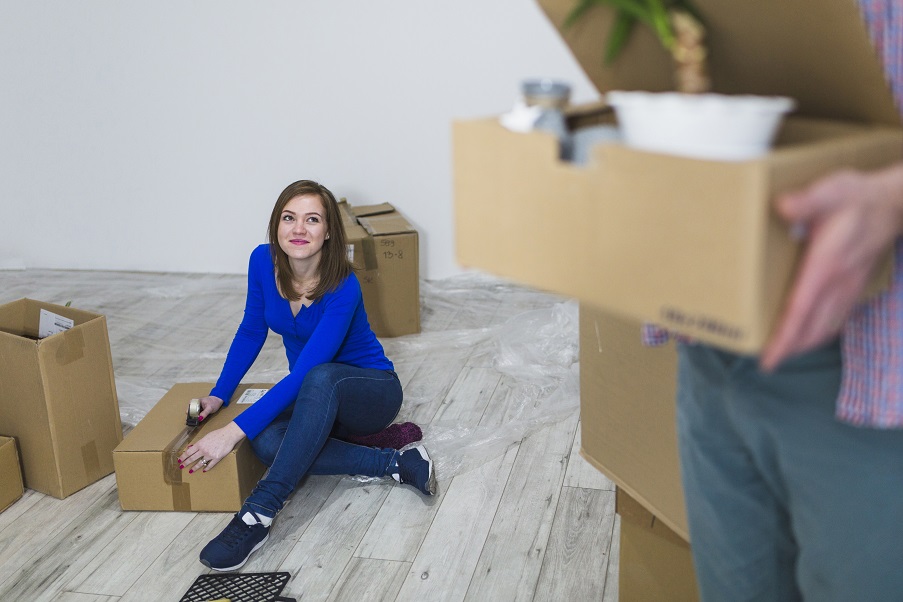 Professional movers working in Richmond apartment building